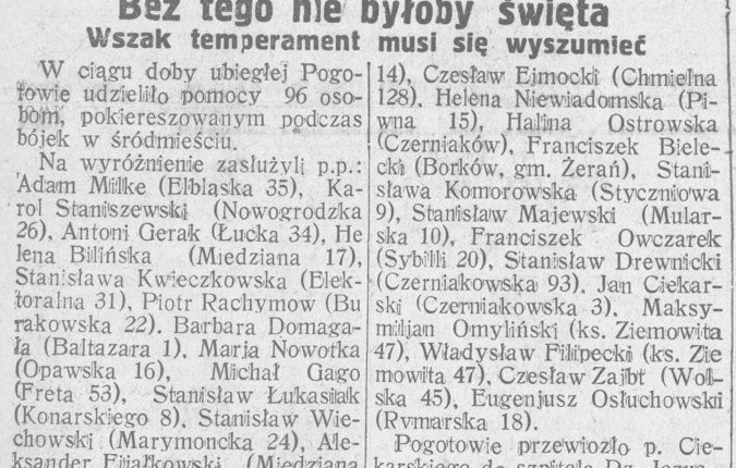 „Express Poranny", 29 May 1928: „Without it there would be no holiday" — the list of those hurt in the holiday brawls, among them „Michał Gago (Freta 53)".