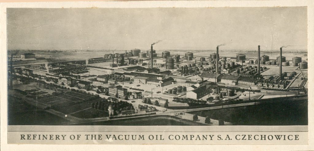 „Refinery of the Vacuum Oil Company S.A. Czechowice” — zakłady, w których pracował Ozjasz Greifinger, na widoku z lotu ptaka. Lata trzydzieste.