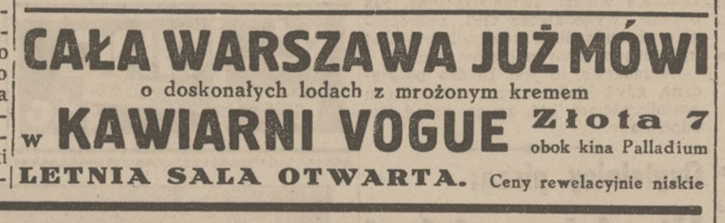 „Dobry Wieczór! Kurier Czerwony”, 5 lipca 1939: lody z mrożonym kremem i letnia sala.