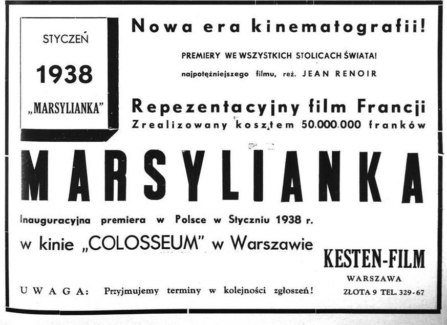 „Wiadomości Filmowe", 15 Nov 1937 — the first advertisement caught with the Złota 9 address.