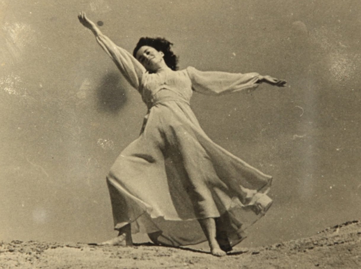Hilda Kesten, Manio's niece, dancing — Eretz Israel, 1945. Photographer unknown; from the Hilda Kesten Archive, National Library of Israel (reproduced by kind permission of the family).