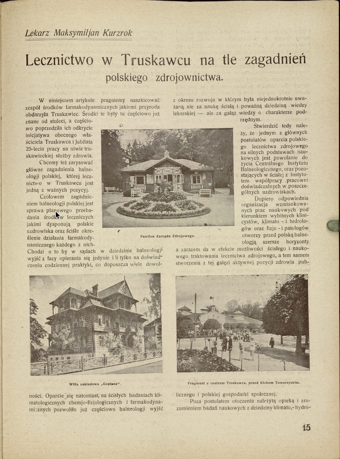 Feragment artykułu Kurzroka w „Jednodniówce Truskawieckiej”, 1936.