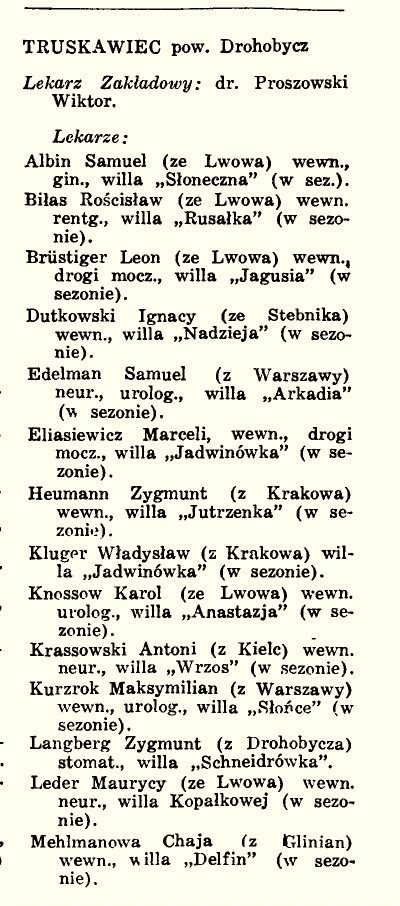 Rocznik Lekarski Rzeczypospolitej Polskiej, dział „Truskawiec pow. Drohobycz”. Kurzrok w kolumnie lekarzy sezonowych, między Krassowskim z Kielc a Langbergiem z Drohobycza.