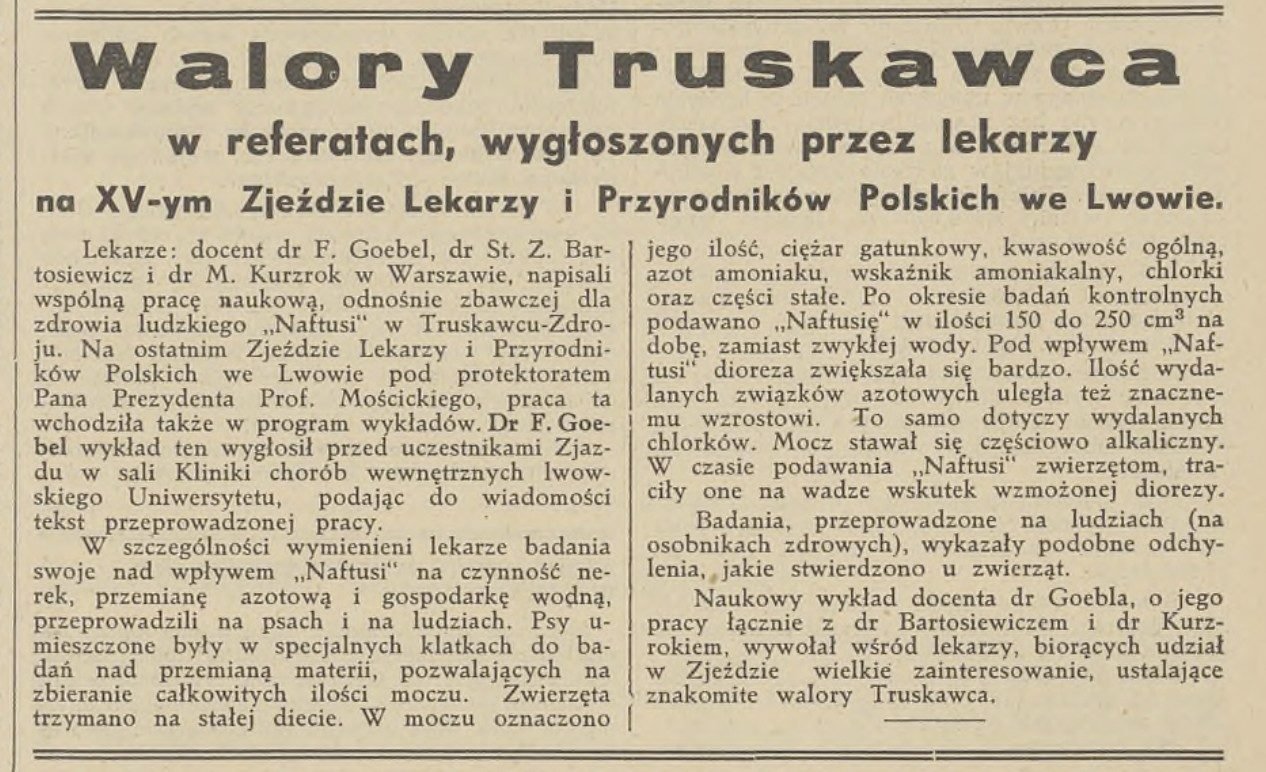 „Wschód”, Lwów, 10 lipca 1937: „Lekarze: docent dr F. Goebel, dr St. Z. Bartosiewicz i dr M. Kurzrok w Warszawie, napisali wspólną pracę naukową…”